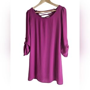 Speechless Womens M Tunic Top Purple Front Round Neck  Back Lace Up Upper Back